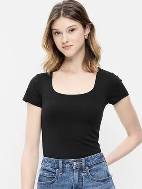 Old Navy NWOT Black Square-Neck Ribbed Short Sleeve Tee